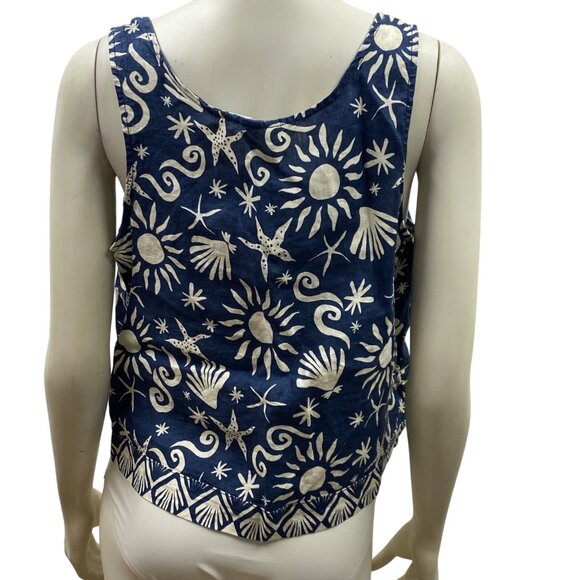 C&C California Womens Blue & White Sun & Stars Print Linen‎ Tank Top MD NWT - Picture 4 of 5